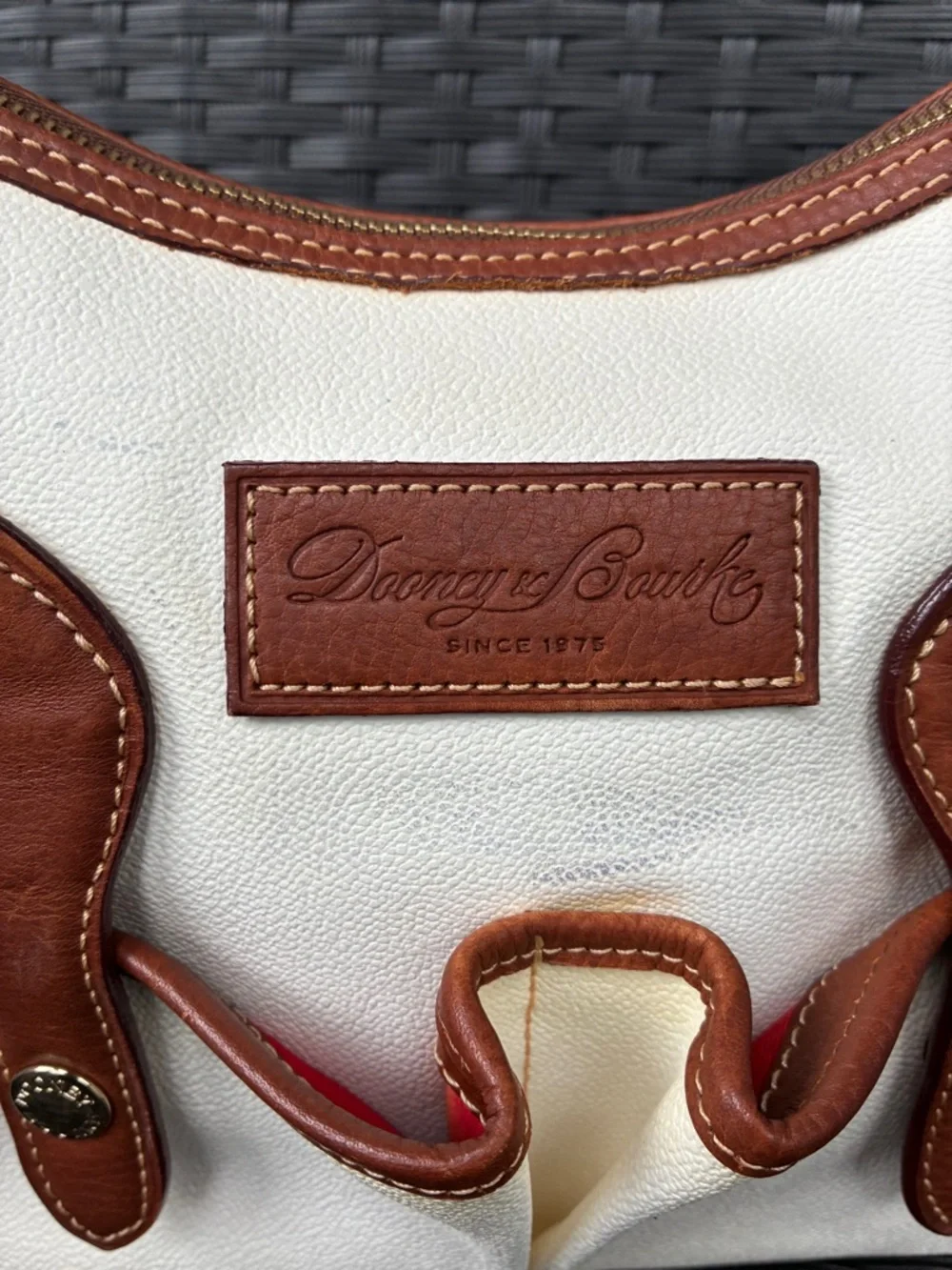 Dooney & Bourke white Shoulder Bag and Brown Leather,Vintage Dooney & Bourke Bag - Picture 14 of 16